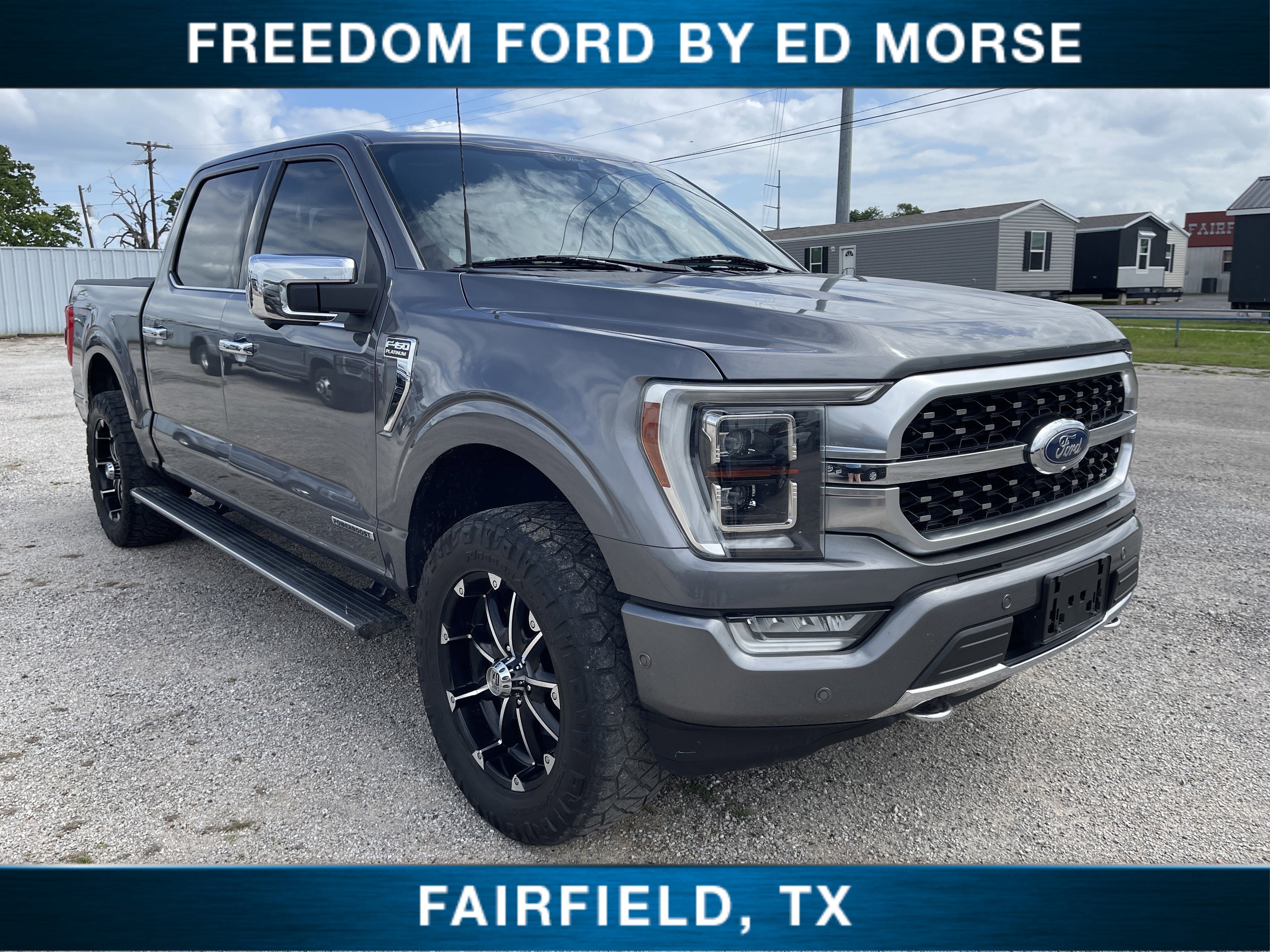 2022 Ford F-150 Platinum in Gray Metallic — front three-quarter view