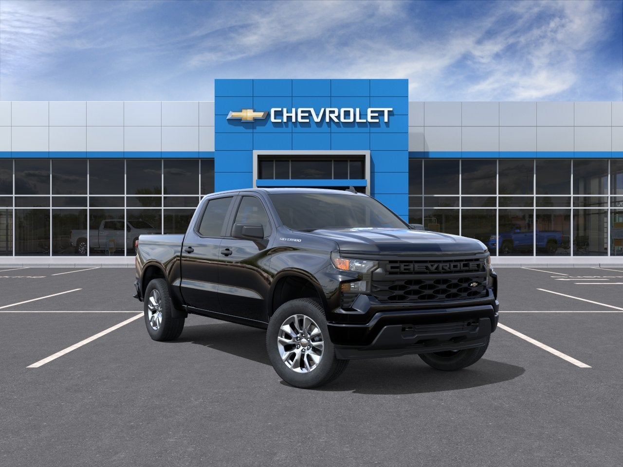 2026 Chevrolet Silverado 1500 Custom in Black — front three-quarter view