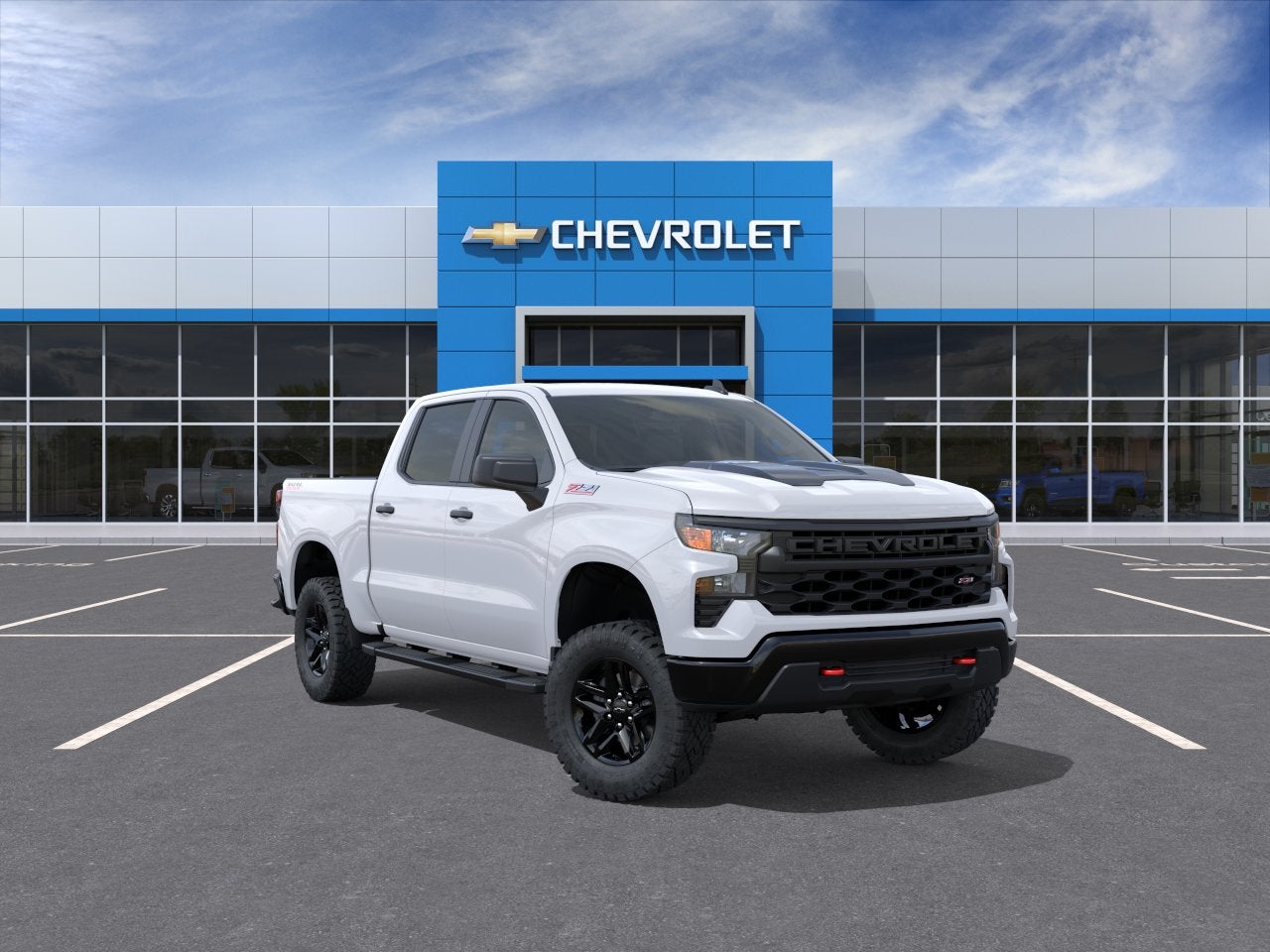 2026 Chevrolet Silverado 1500 Custom Trail Boss in Summit White — front three-quarter view